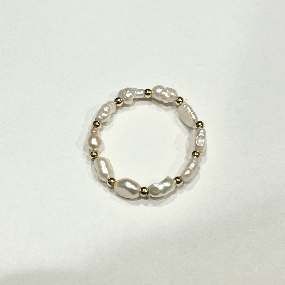 Freshwater Pearl Ring | Handmade Beaded Ring Gold Accents